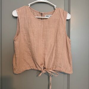 Zara Linen Crop Top | Pink Tie Front Summer Top